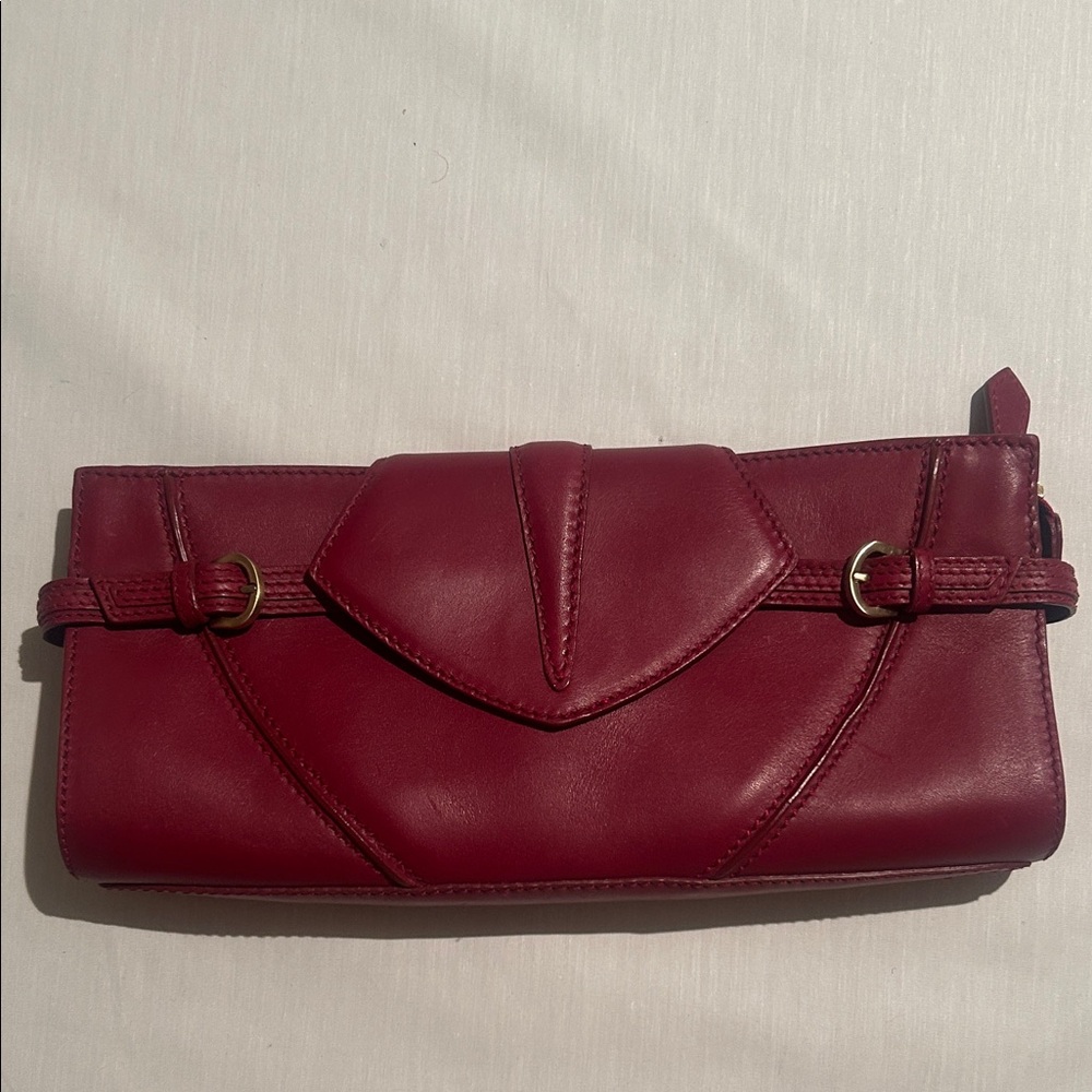 Sexxy Crimson Red 💯 Leather Clutch with Burnished Gold Hardware